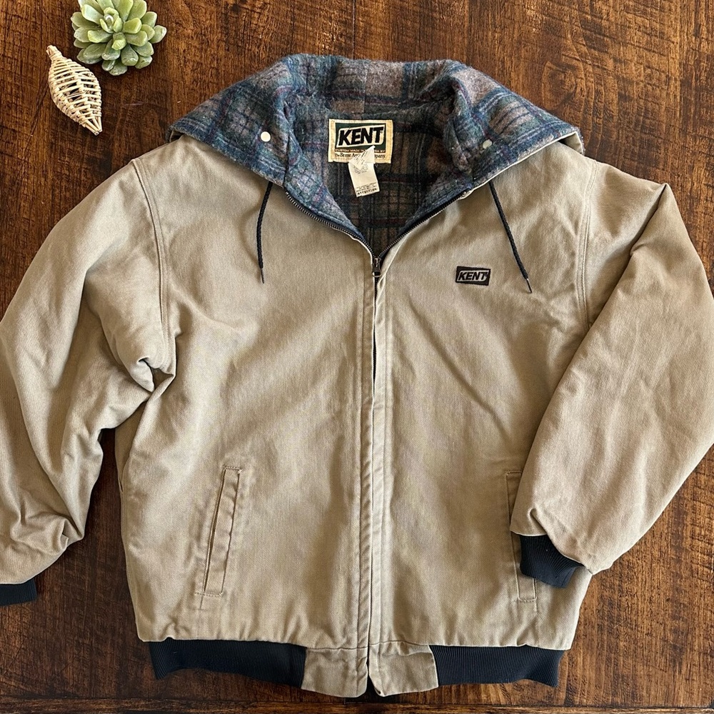 Kent (Berne) | 80s Workwear Canvas Jacket, Flannel Lining & Split Hood, Size L